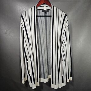 St John Cashmere Blend Cardigan Womens Small White Black Wool Hairline Stripes